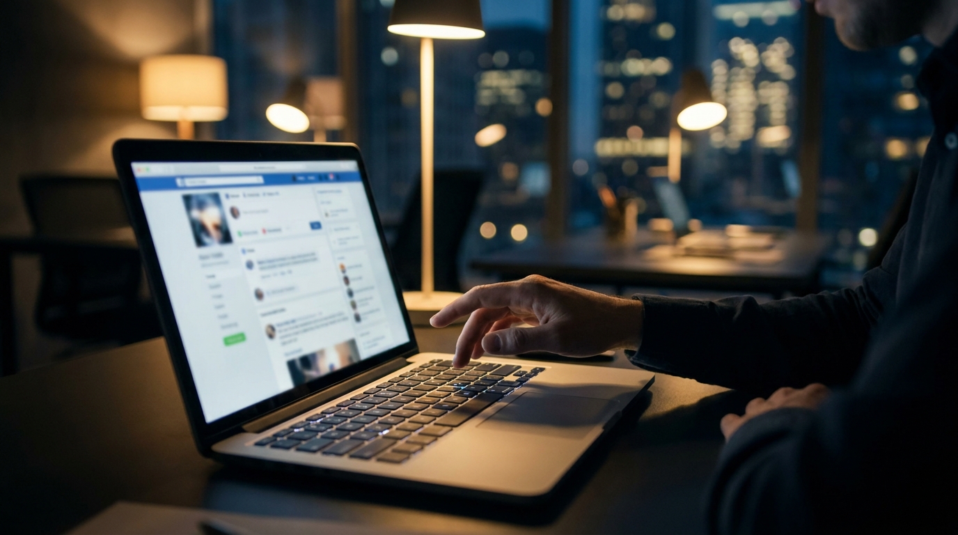 Person protecting reputation by managing Facebook privacy and removing defamatory content
