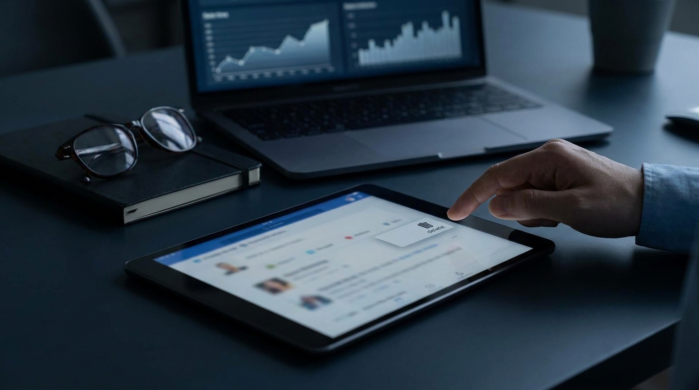 Person using smartphone to manage Facebook content and reputation