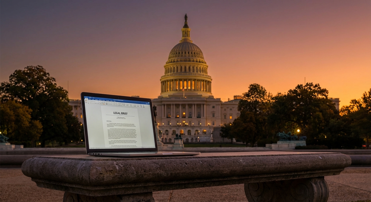 US Capitol building at dusk with laptop in foreground