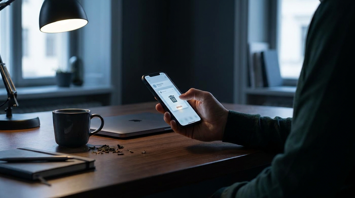 Professional using laptop to manage digital reputation and remove negative online content