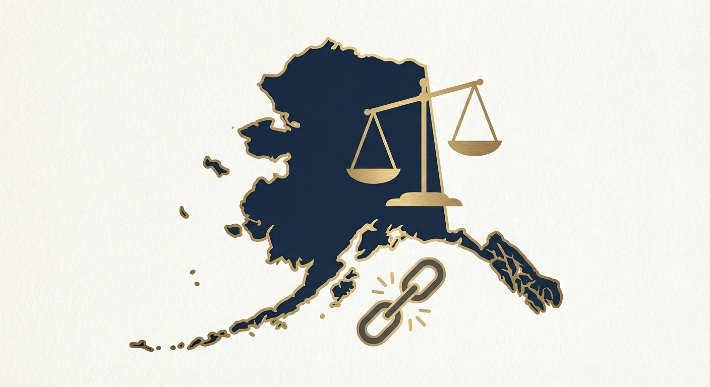 Alaska state outline with scales of justice representing AWDTSG post removal services