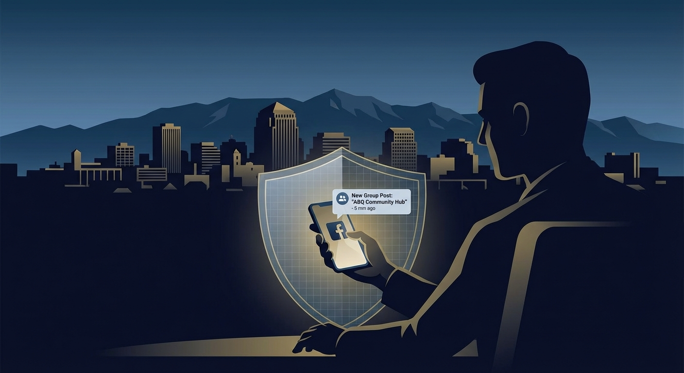 Albuquerque New Mexico skyline with Sandia Mountains and privacy shield representing AWDTSG removal services