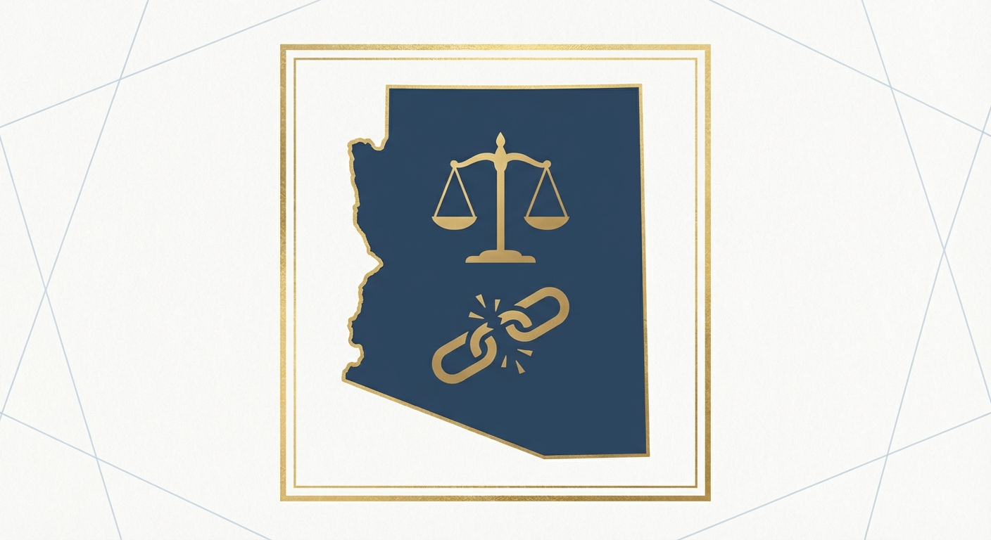 Arizona state outline with scales of justice representing AWDTSG post removal services