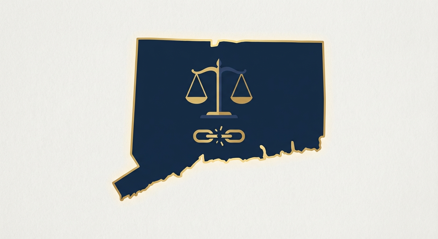 Connecticut state outline with scales of justice representing AWDTSG post removal services
