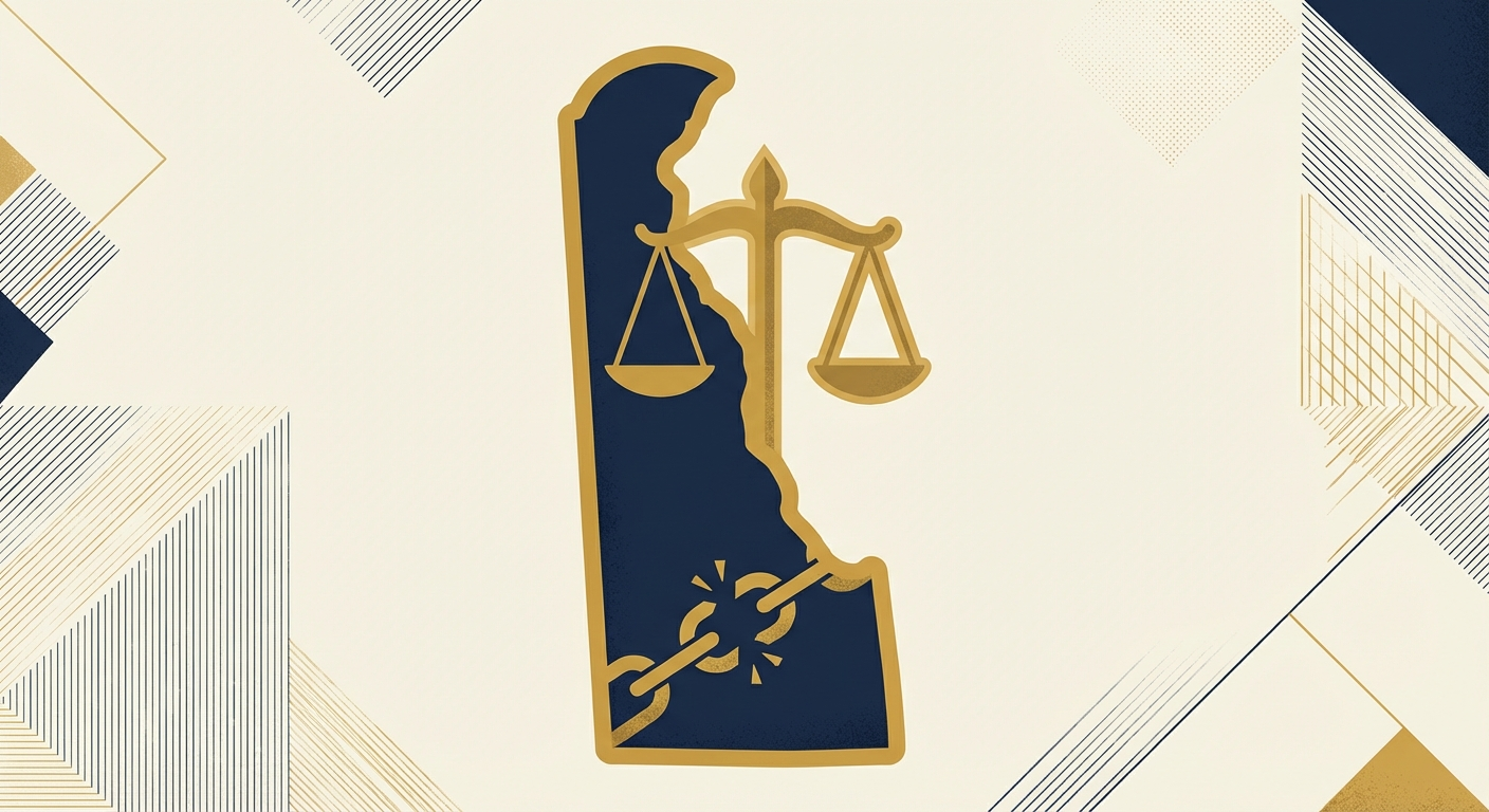 Delaware state outline with scales of justice representing AWDTSG post removal services
