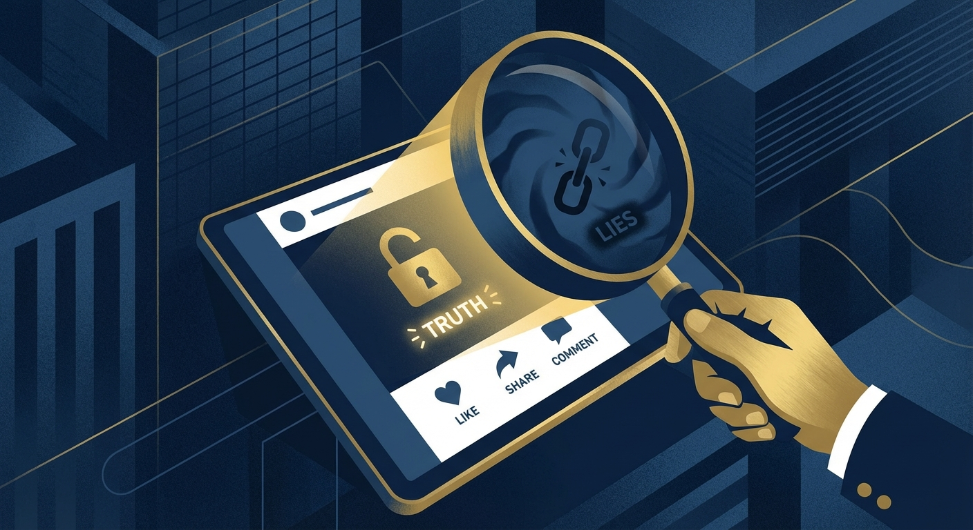 Magnifying glass examining false accusations with truth emerging