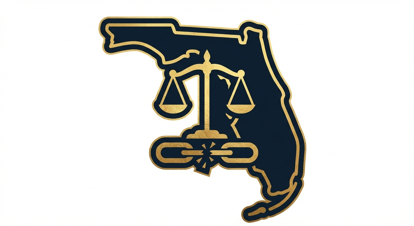 Florida state outline with scales of justice representing AWDTSG post removal services