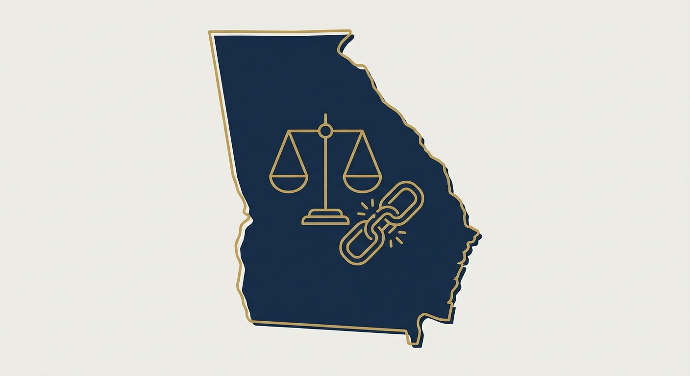 Georgia state outline with scales of justice representing AWDTSG post removal services