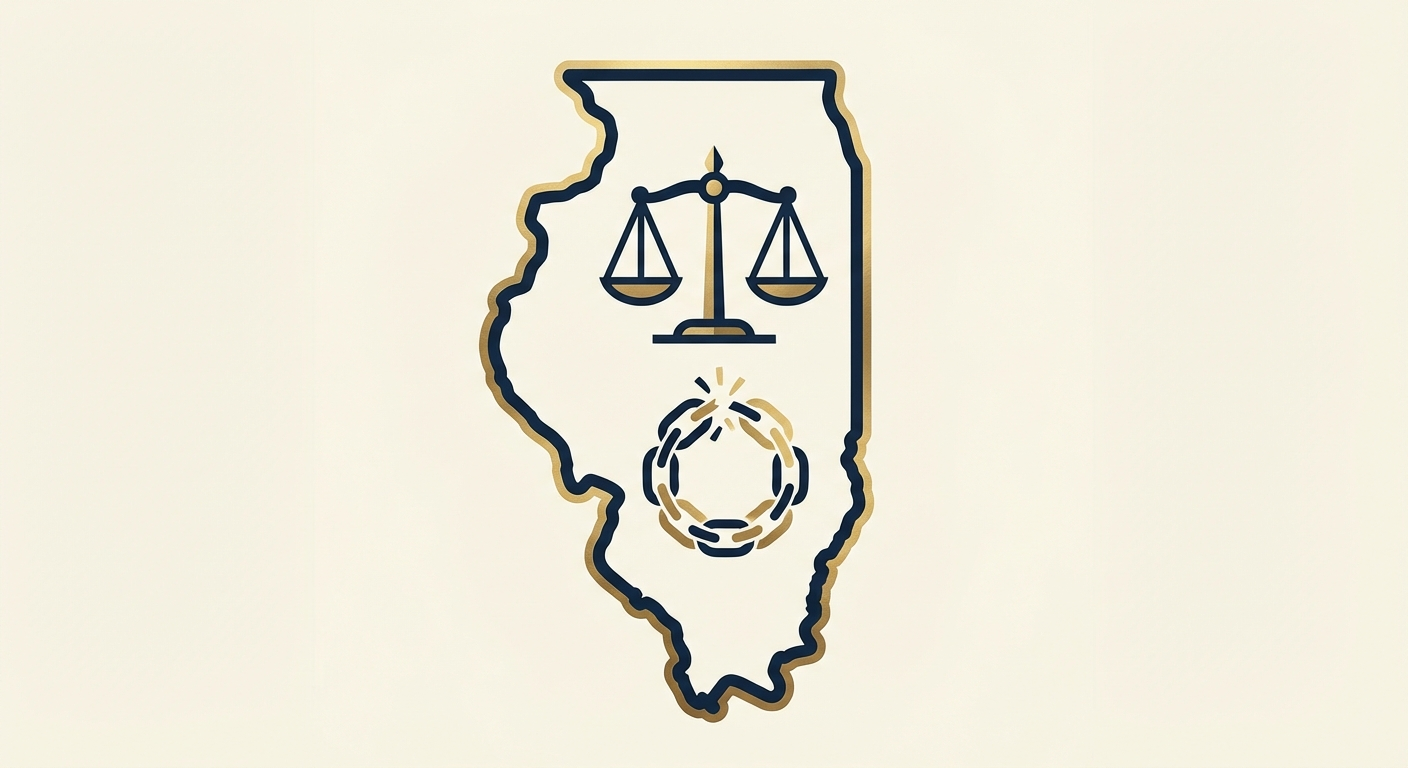 Illinois state outline with scales of justice representing AWDTSG post removal services