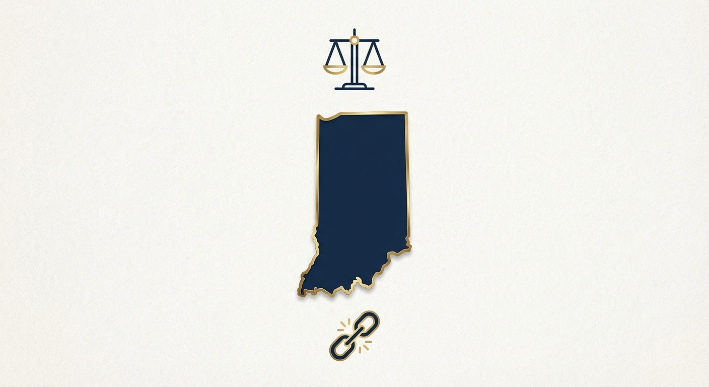 Indiana state outline with scales of justice representing AWDTSG post removal services
