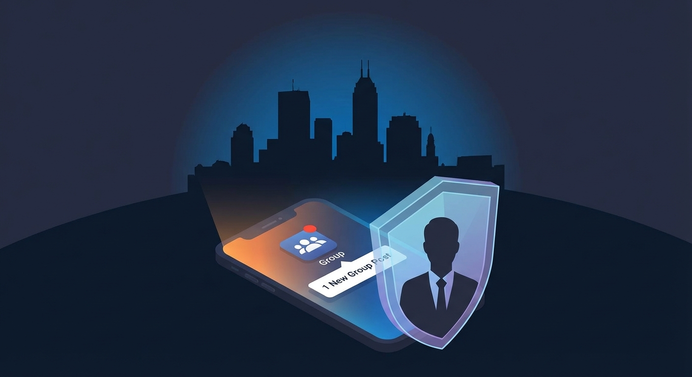 Indianapolis skyline with privacy shield representing AWDTSG post removal services