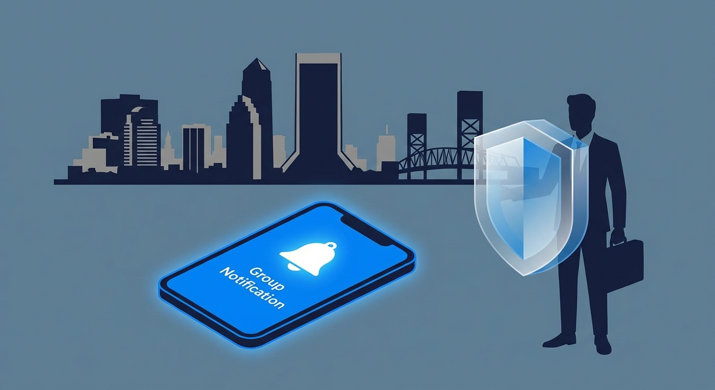 Jacksonville Florida skyline with privacy shield representing AWDTSG post removal services