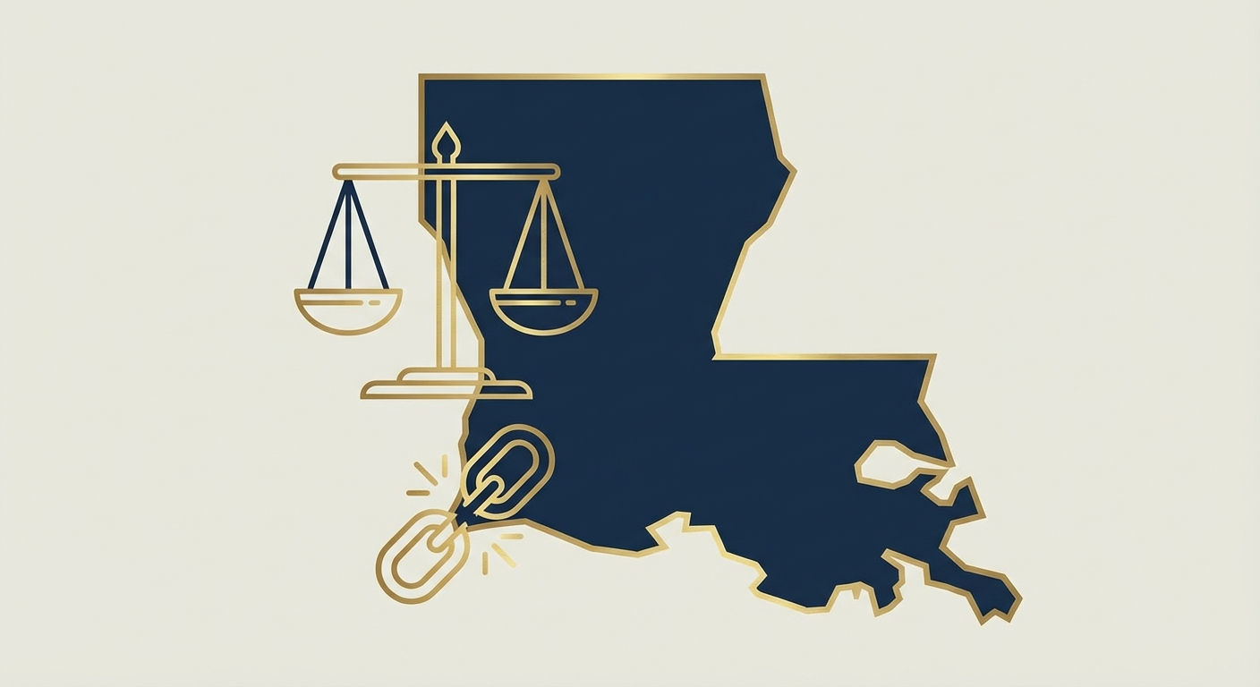 Louisiana state outline with scales of justice representing AWDTSG post removal services