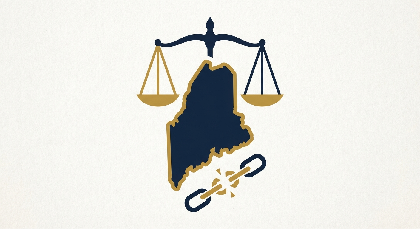 Maine state outline with scales of justice representing AWDTSG post removal services