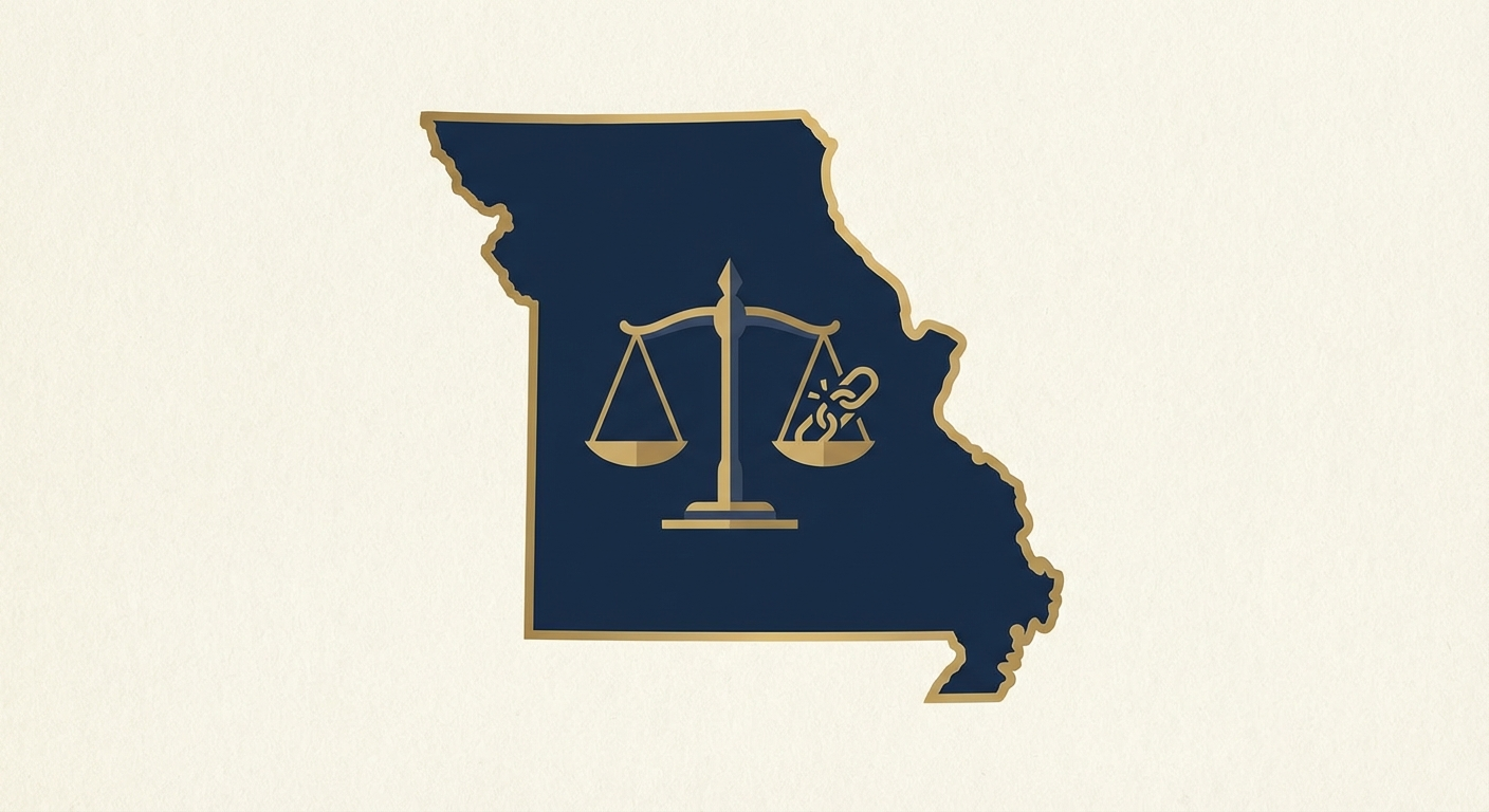 Missouri state outline with scales of justice representing AWDTSG post removal services