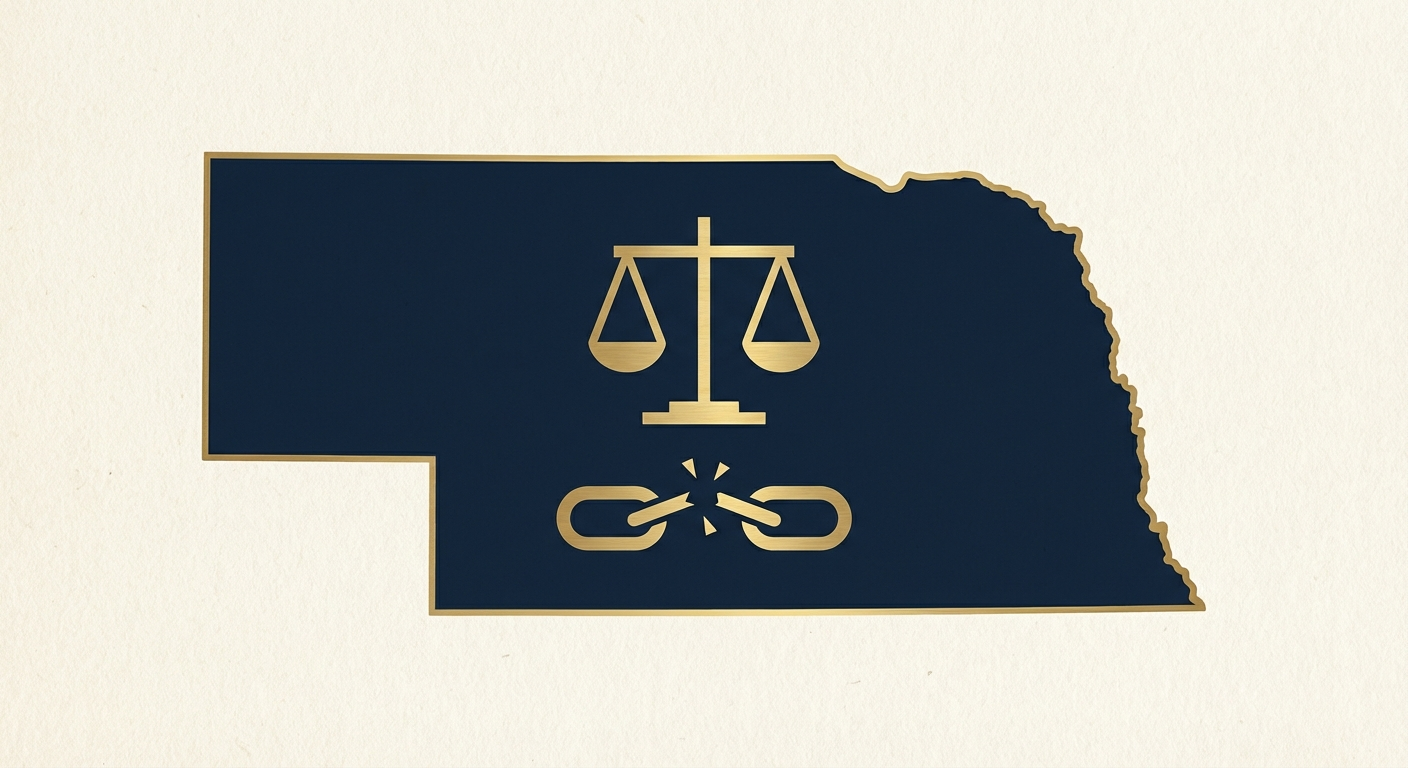 Nebraska state outline with scales of justice representing AWDTSG post removal services