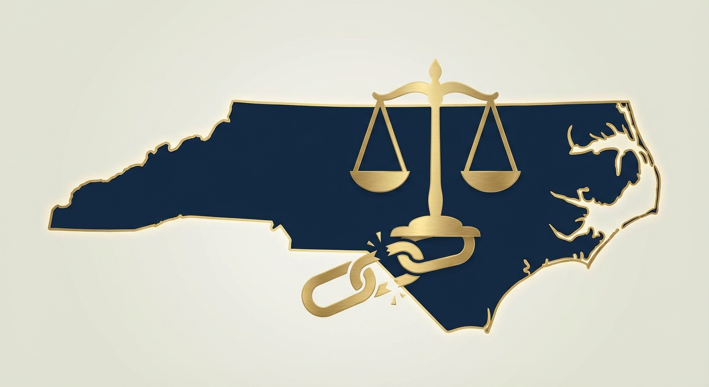 North Carolina state outline with scales of justice representing AWDTSG post removal services