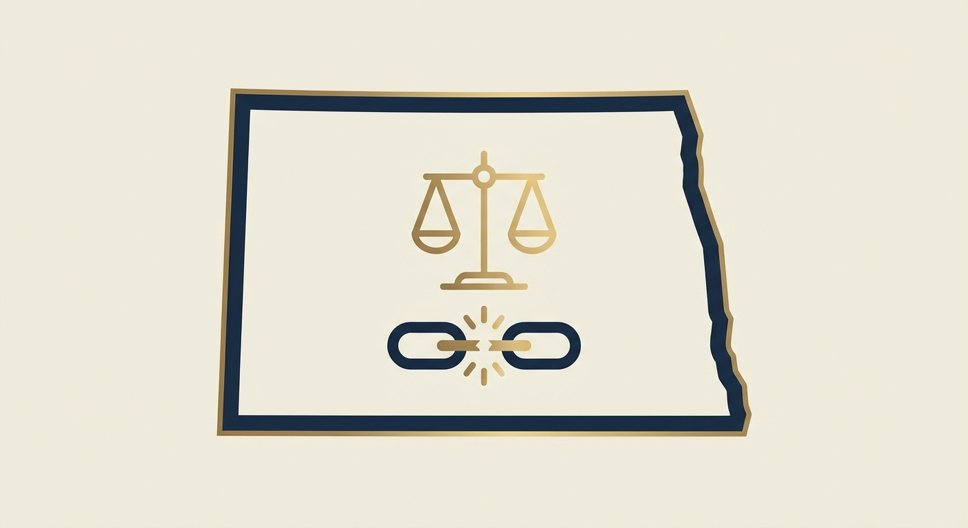 North Dakota state outline with scales of justice representing AWDTSG post removal services
