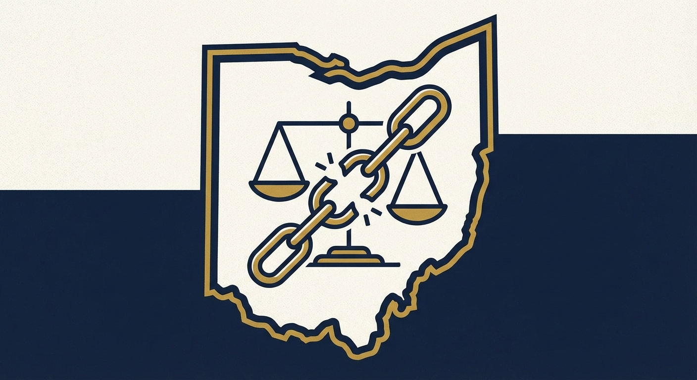 Ohio state outline with scales of justice representing AWDTSG post removal services