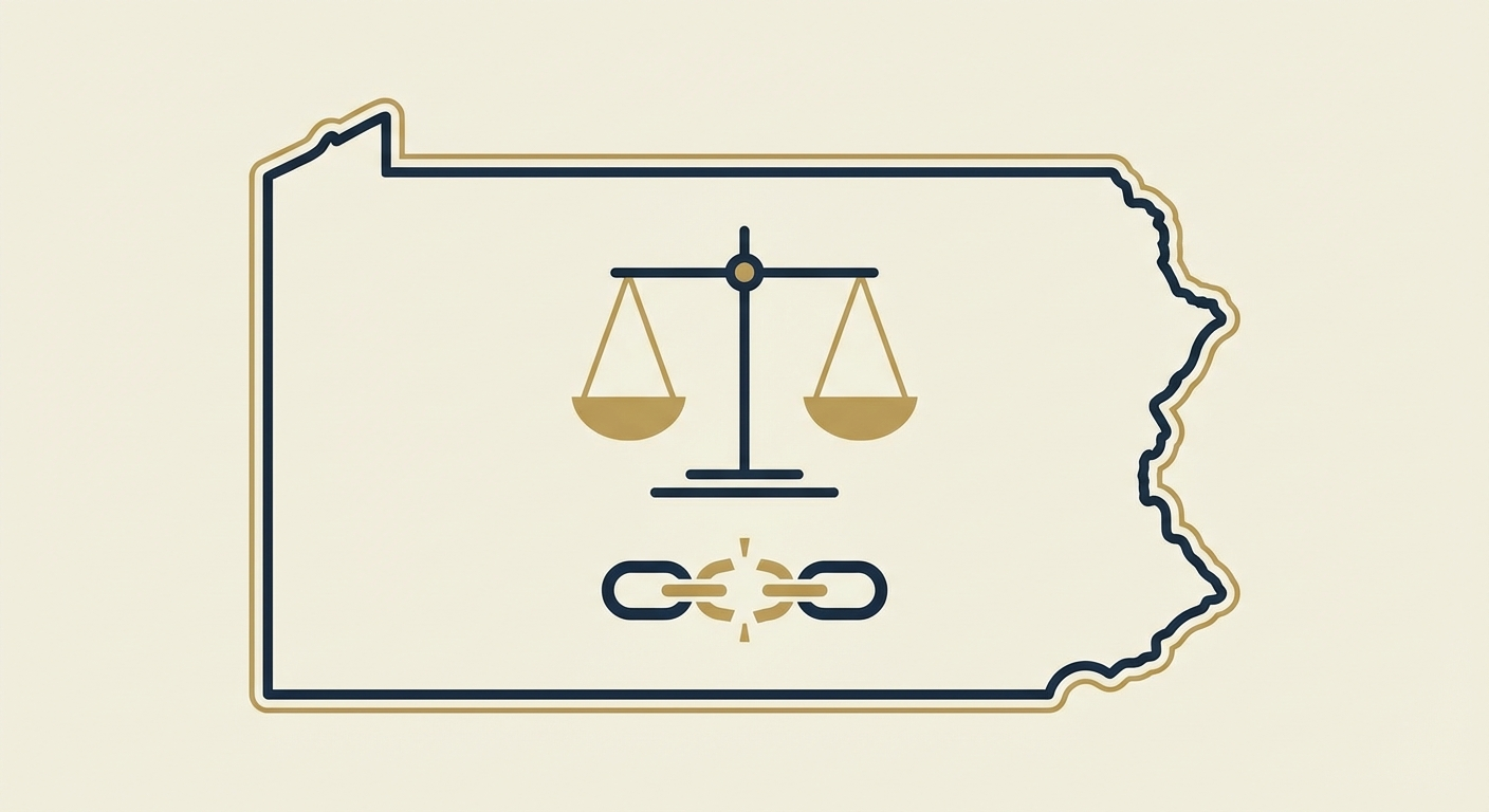 Pennsylvania state outline with scales of justice representing AWDTSG post removal services
