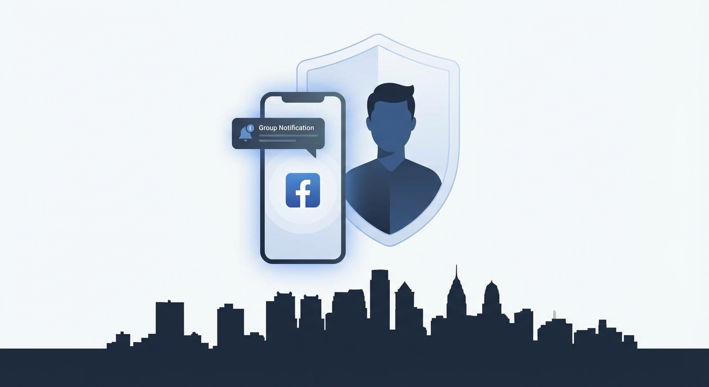 Philadelphia skyline with privacy shield representing AWDTSG post removal services