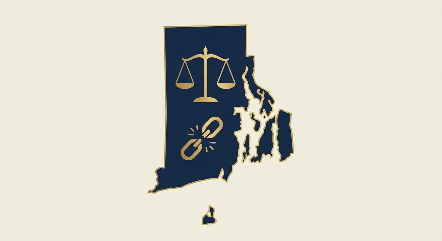 Rhode Island state outline with scales of justice representing AWDTSG post removal services