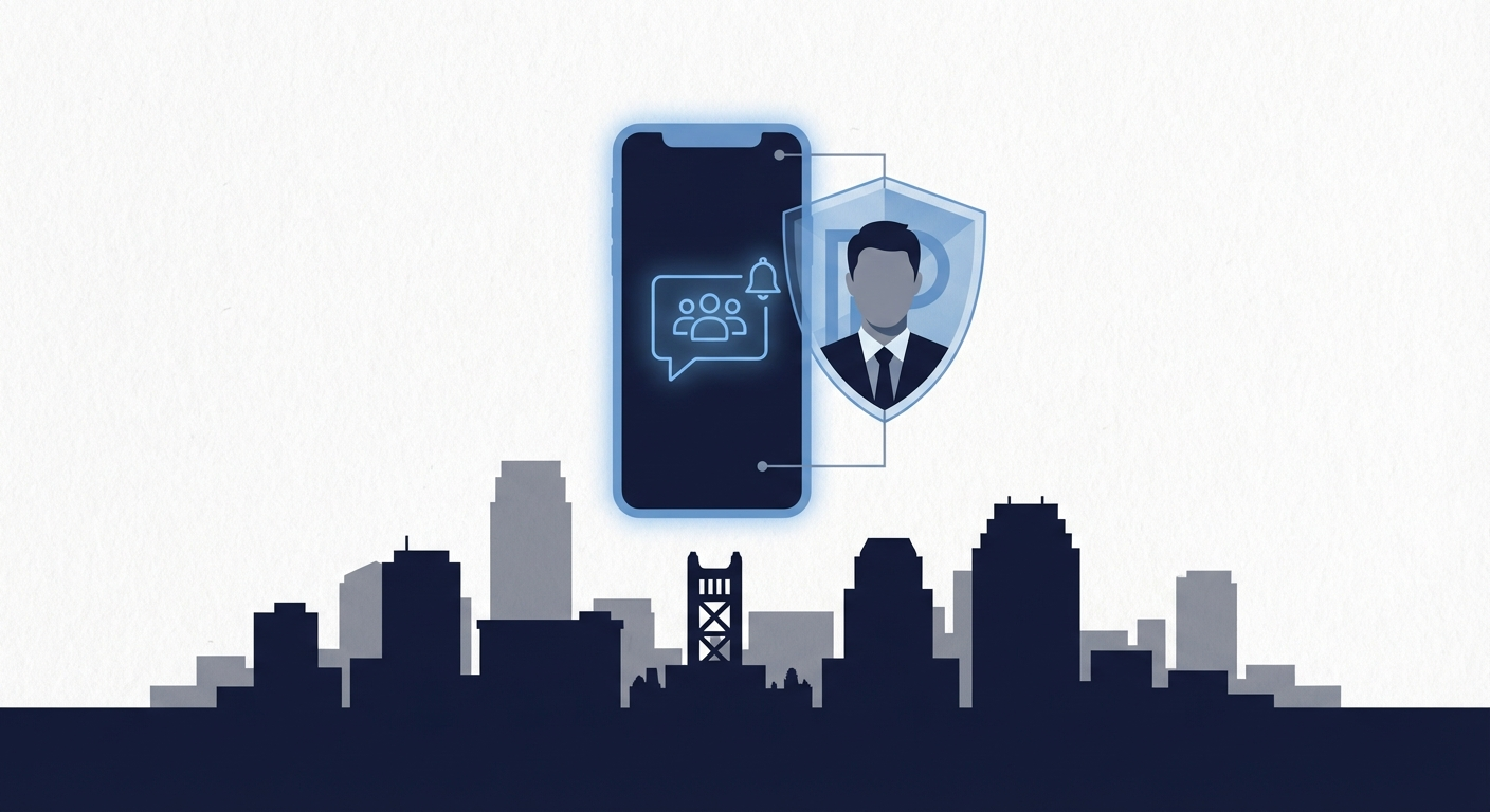 Sacramento skyline with privacy shield representing AWDTSG post removal services